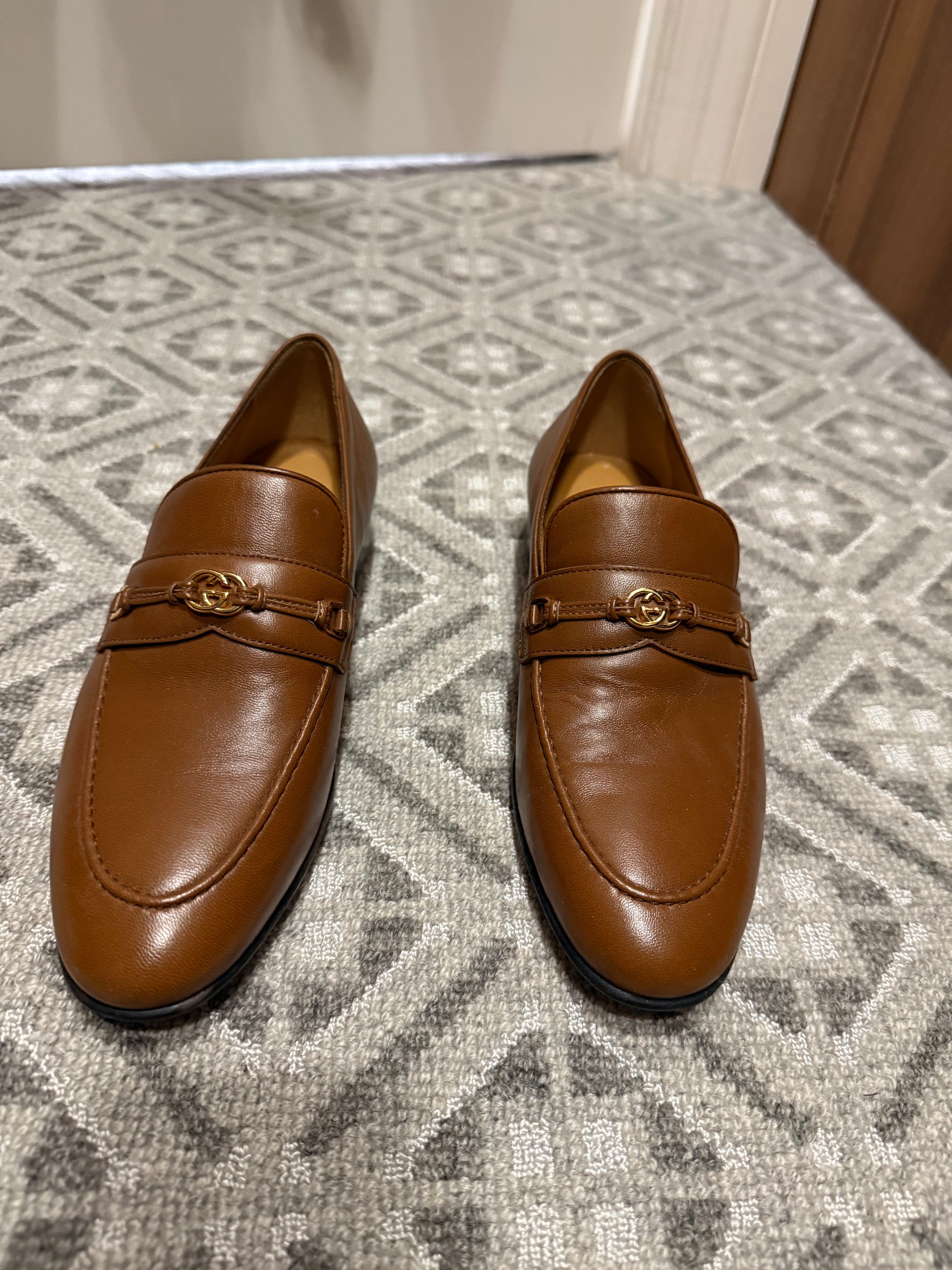 Gucci Brown Leather GG Interlocking Loafers
