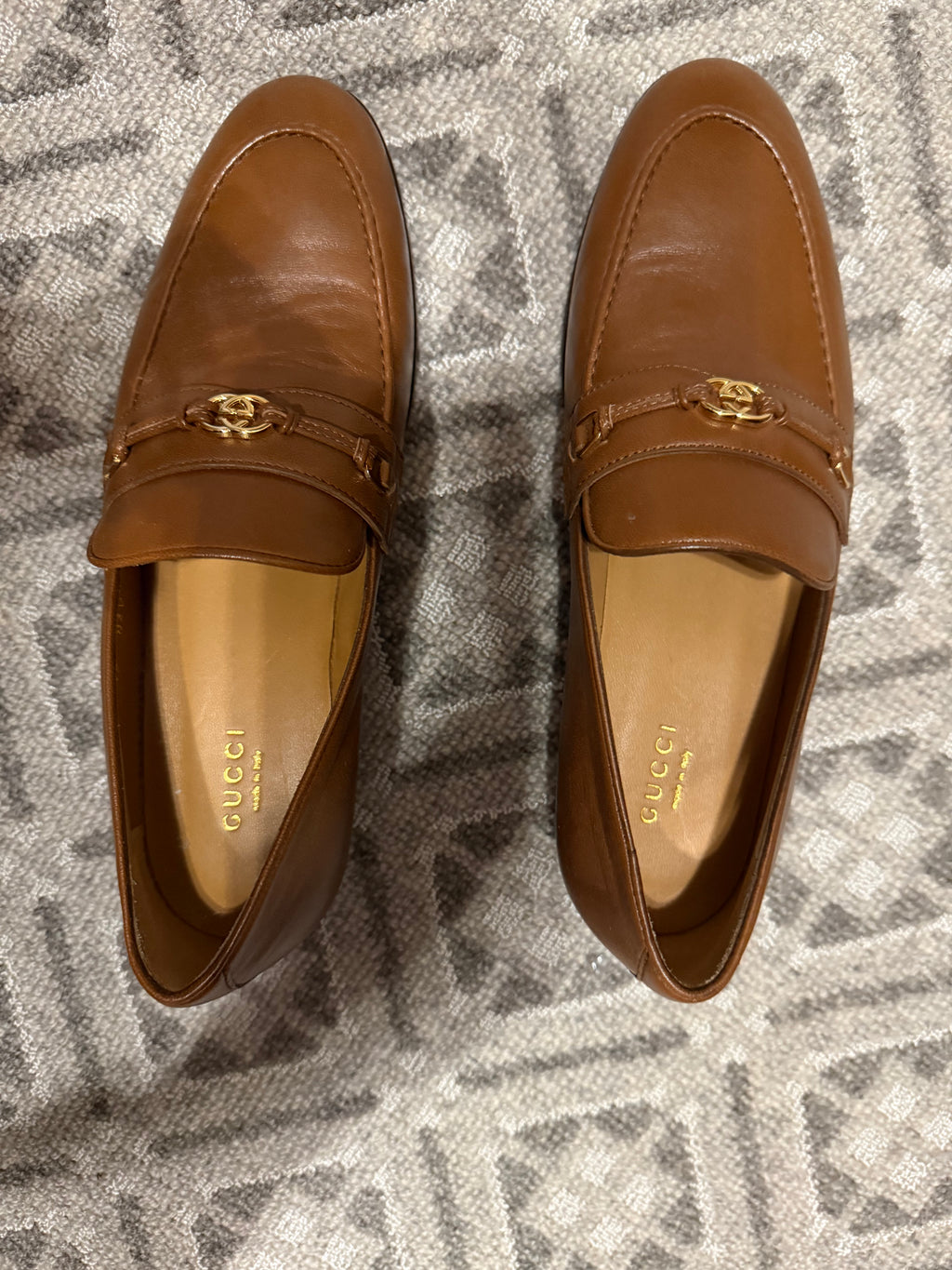 Gucci Brown Leather GG Interlocking Loafers